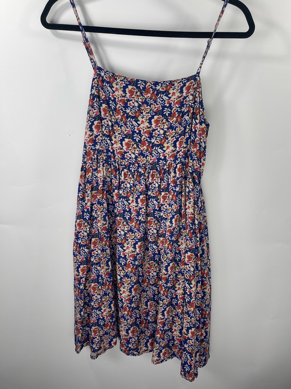 Natural Life Navy Floral Smocked Bodice Spaghetti Strap Mini Large Dress
